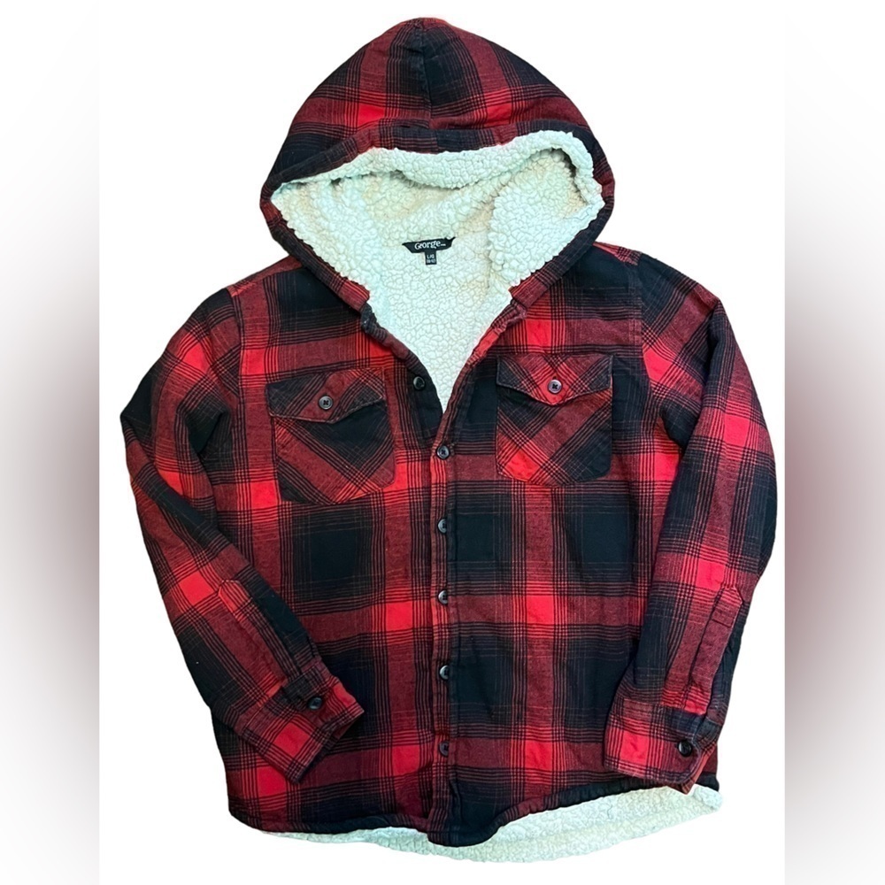 George Boys' Sherpa Lined Hooded Flannel Shirt